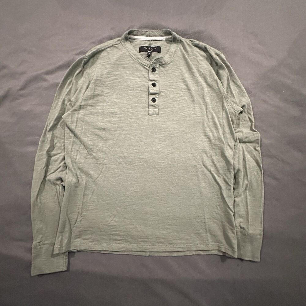 Rag & Bone Shirt Mens M Henley Long Sleeve Minimalist Preppy Designer Sage Green